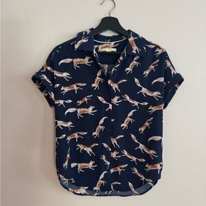 Cooper & Ella Navy Blue Fox Button Down Shirt Size XS